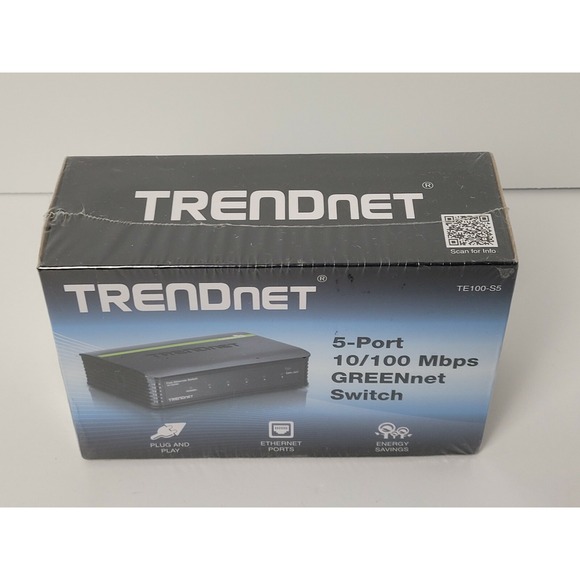 TRENDnet TE100-S5  5 port 10/100 Mbps GREENnet Switch Plug and Play  NIB  SEALED - Picture 2 of 4